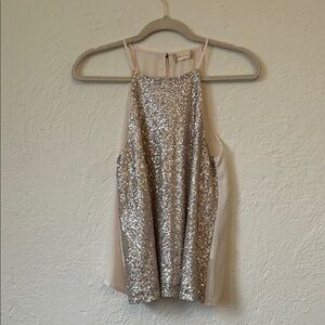 Altar'd State Silver Sequin Halter Tank with Cream Sides